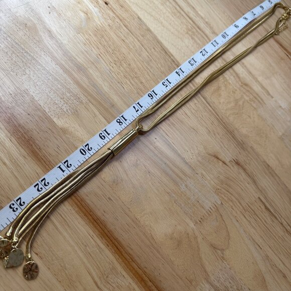 Long Gold-Tone Tassel Necklace With Cylinder Pendant & Dangling Charms By Chicos - Picture 8 of 11